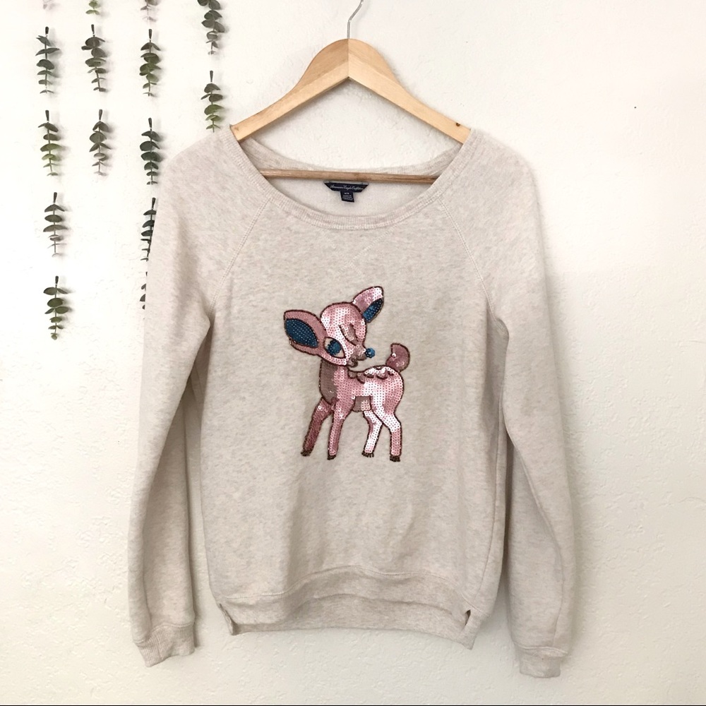 AE Deer Sequin Sweater Pullover